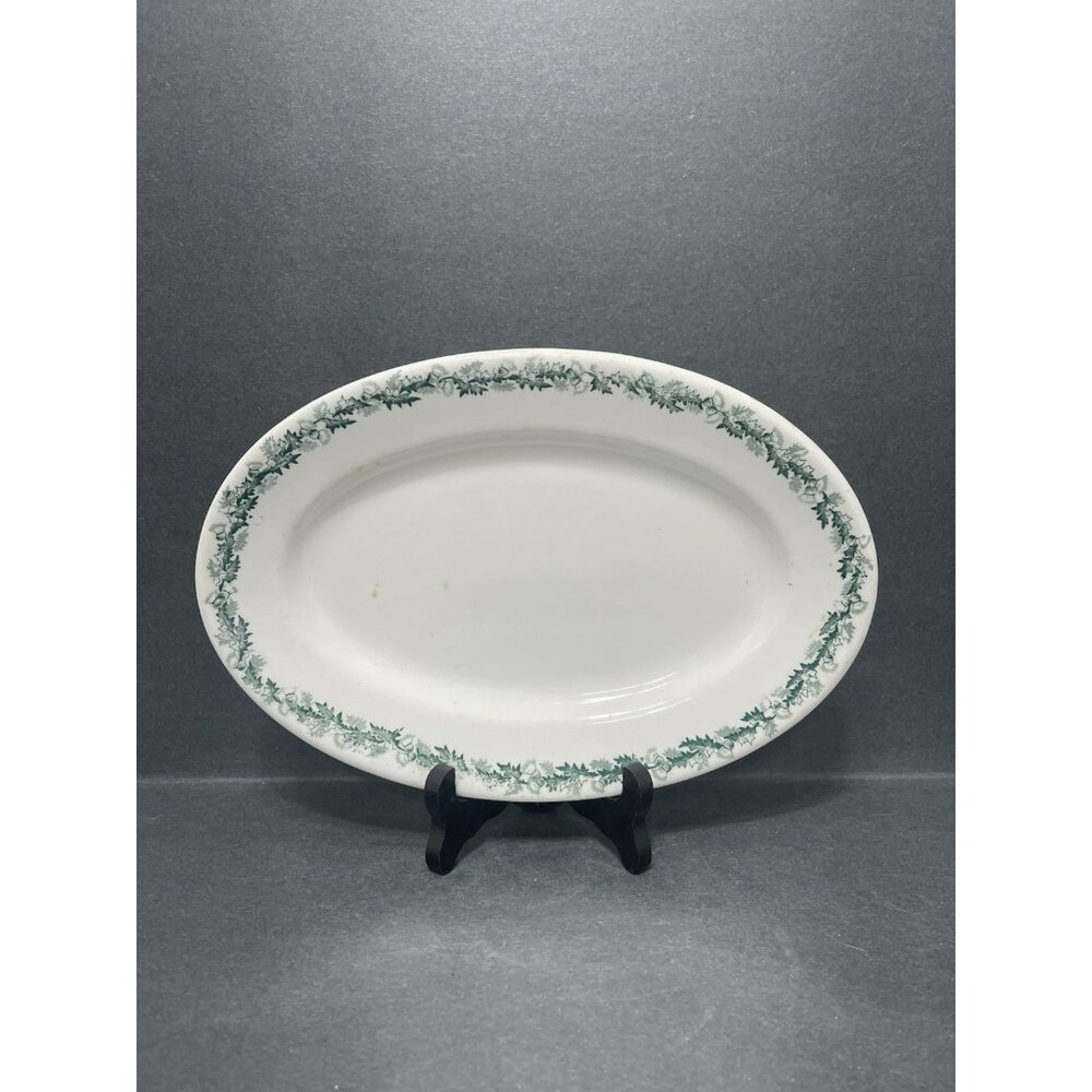 Shenango China Oval Platter with Green Floral Border Antique Old Mark